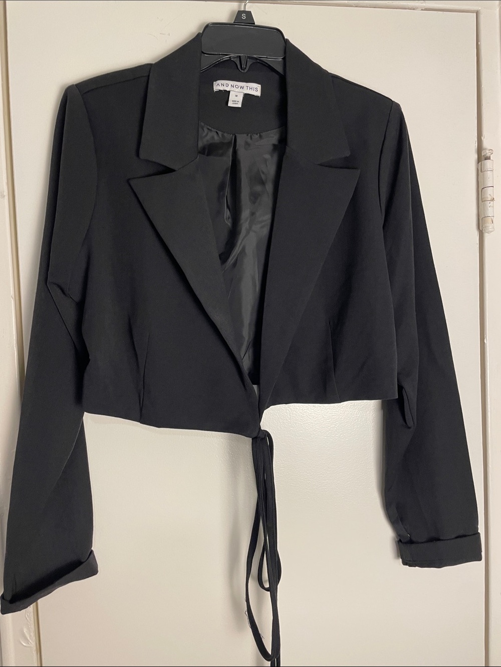 And Now This Black Cropped Tie-Front Blazer